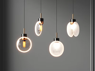 Modern Pendant Lights with Frosted Clear Glass Balls and Metallic Accents Illuminated Warm Light 3d model