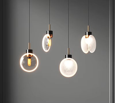 Modern Pendant Lights with Frosted Clear Glass Balls and Metallic Accents Illuminated Warm Light 3d model