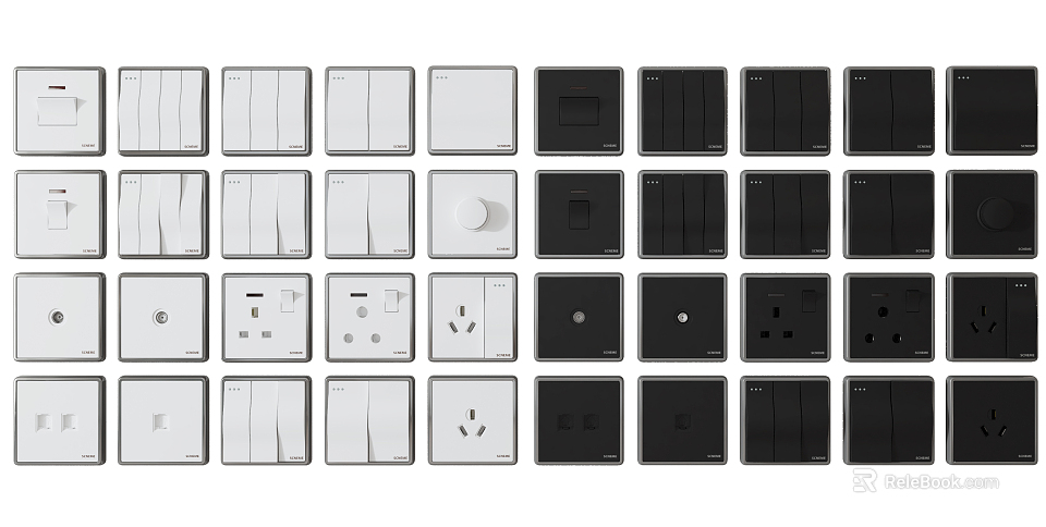 Various Styles Of Switch Panels With White And Black Colors And Socket Switch Designs 3d model 