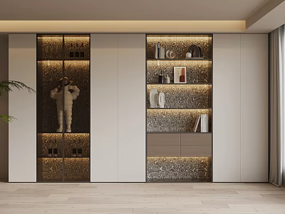 Modern Home Bookshelf Design With Glass Doors Layered Shelves And Living Room Storage 3d model