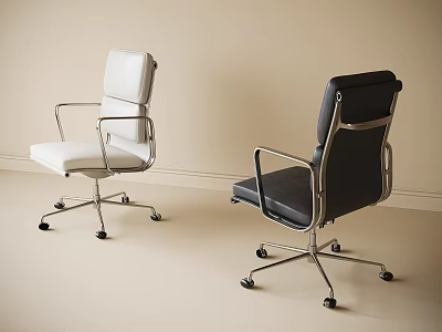 Modern White and Black Office Chairs with Metal Frame and Rolling Wheels 3d model