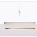 Modern White Reception Desk With Minimalist Design And Hanging Light Fixture