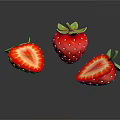 Fresh Strawberries Whole And Sliced On Black Background With Bright Red Color And Reflection