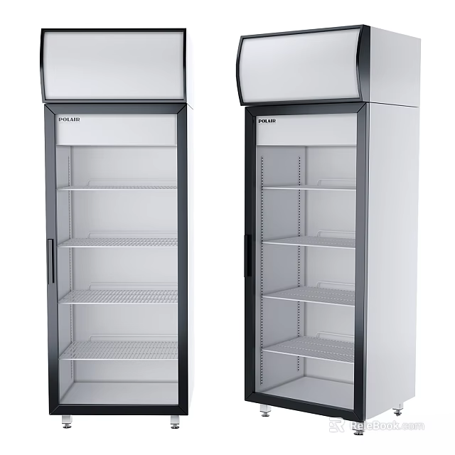 Two Upright Refrigerators With Transparent Glass Doors And Multiple Shelves For Daily Use Appliances 3d model 