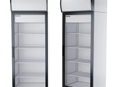 Two Upright Refrigerators With Transparent Glass Doors And Multiple Shelves For Daily Use Appliances 3d model