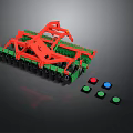 Red And Green Agricultural Cultivator With Black Components And Colorful Buttons