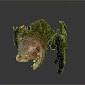 Fierce Green Creature With Large Red Eyes Sharp Teeth Open Mouth And Wings