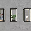 Modern Square Wall Lamps With Decorative Sculpture Plant And Sphere On Textured Gray Wall