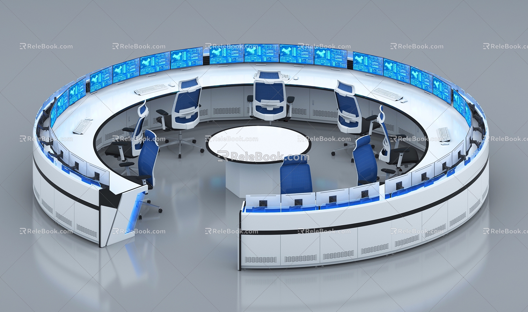 Modern monitoring room console 3d model