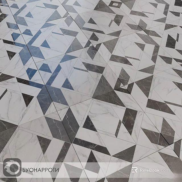 Modern Geometric Floor Tiles Design with Gray and Blue Triangular Patterns 3d model