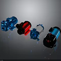 Industrial Equipment Display Featuring Blue Red Black Motors And High Performance Design