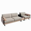 Modern Sectional Sofa With Light Gray Upholstery Brown Armrests And Connected Side Table 3d model