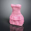 Fashionable Pink And White Houndstooth Strapless Dress With Layered Skirt Design