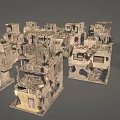 Detailed Ruined Building Structure 3D Models with Weathered Textures for Scenery Construction