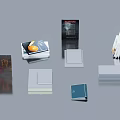 Assorted Books Magazines And Display Items On Modern Showcase Stands 3d model