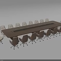 Modern Long Wooden Conference Table With Rolling Office Chairs In Meeting Room