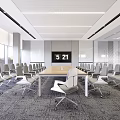 Modern Conference Room with Long Table Gray Chairs Large Windows And Time Display Screen 3d model