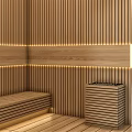 Modern Shower Sauna Interior With Wooden Panel Walls And Ambient Lighting