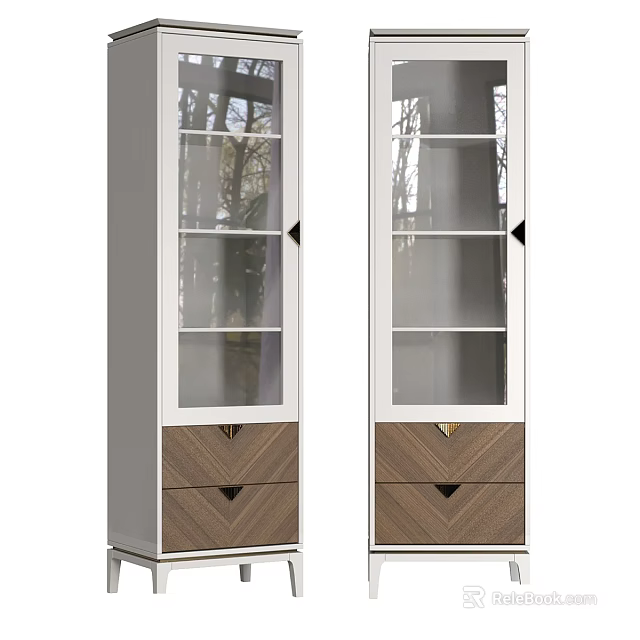 Stylish Tall Glass Front Wine Cabinet With Chevron Wooden Drawers For Luxury Modern Home Storage 3d model 