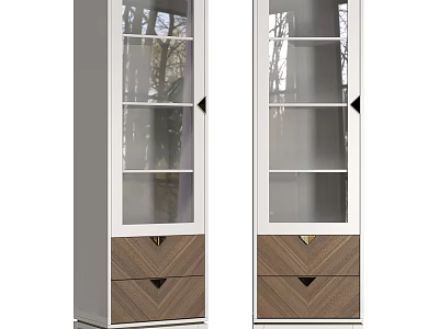 Stylish Tall Glass Front Wine Cabinet With Chevron Wooden Drawers For Luxury Modern Home Storage 3d model