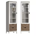 Stylish Tall Glass Front Wine Cabinet With Chevron Wooden Drawers For Luxury Modern Home Storage