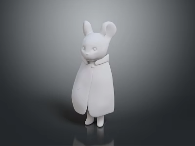 White Rabbit Character 3D Model With Cloak Simple Design And Shiny Gray Surface 3d model