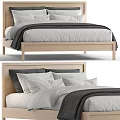 Modern Double Bed With Wooden Frame White Gray Bedding And Cozy Pillows
