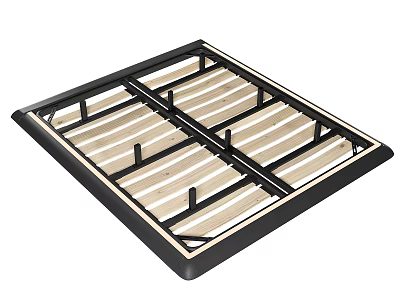 Sturdy Double Bed Frame With Wooden Slats And Black Metal Border For Bedroom Support 3d model