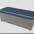 Upholstered Storage Bench With Blue Padded Top Gray Wooden Frame Drawers And Golden Handles