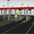 Modern Toll Station With Multiple Lanes Booths Red Canopy And ETC Signs