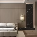 Modern Bedroom Interior Design With Wooden Wall Panel Marble Accent And Pendant Lights