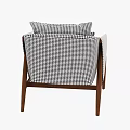 Checkered Fabric Armchair With Modern Wooden Frame Plush Cushions And Decorative Throw