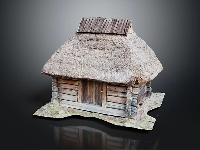 Traditional Log Cabin With Thatched Roof Wooden Walls And Earthen Ground 3d model