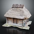 Traditional Log Cabin With Thatched Roof Wooden Walls And Earthen Ground