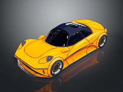 Modern Yellow Sports Car With Sleek Streamlined Body And Black Roof Design 3d model