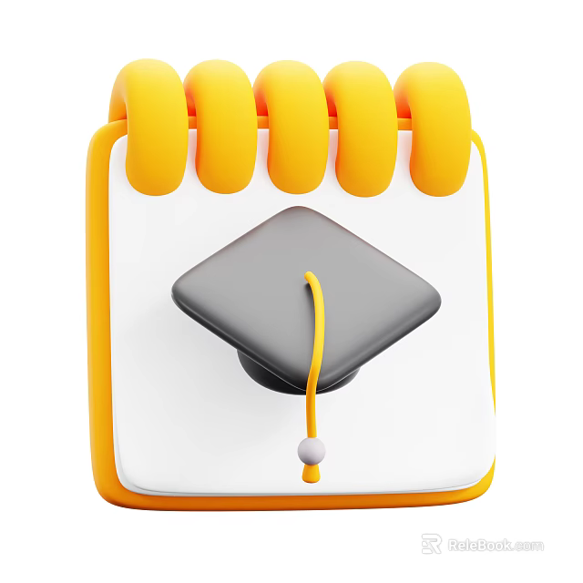 Yellow Calendar Themed Decorative Ornament Set With Gray Graduation Cap and Yellow Tassel Pom pom 3d model 