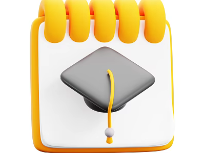 Yellow Calendar Themed Decorative Ornament Set With Gray Graduation Cap and Yellow Tassel Pom pom 3d model