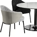 Modern Round Dining Table Set With Marble Top Black Base And Multi Colored Chairs 3d model