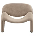 Beige Velvet Leisure Chair With Modern Curved Design And Black Metal Legs