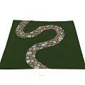 Natural Stone Ground With Green Grass Between Irregular Slabs In Outdoor Space