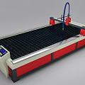 Industrial CNC Metal Cutting Machine Featuring Blue Mechanical Arm Black Grid Worktable And Control Panel 3d model