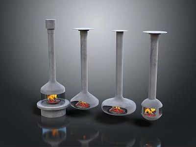 Sleek Modern Gray Outdoor Heaters With Tall Design And Flames At Base Units 3d model