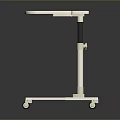 White Mobile Dining Table With Black Adjustable Height Pole And Wheeled Base
