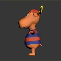 Cartoon Moose Character With Yellow Antlers Red Hat And Striped Sweater Open Arms Gray Background