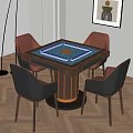 Wooden Mahjong Entertainment Table with Blue Surface Round Base and Four Chairs Around