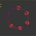Tambourine Musical Instrument With Circular Metal Frame And Five Orange Pom Poms