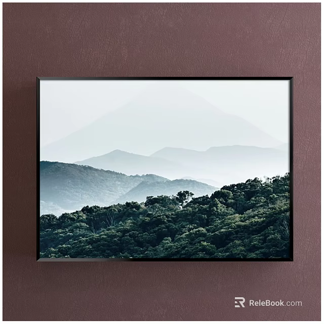 Scenic Landscape Painting With Distant Mountains Lush Forest And Misty Sky 3d model 