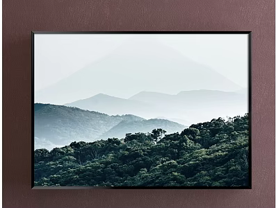 Scenic Landscape Painting With Distant Mountains Lush Forest And Misty Sky 3d model