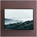 Scenic Landscape Painting With Distant Mountains Lush Forest And Misty Sky