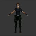 3D Female Creature Character In Black Top Camouflage Pants With Backpack Wristbands Standing Pose